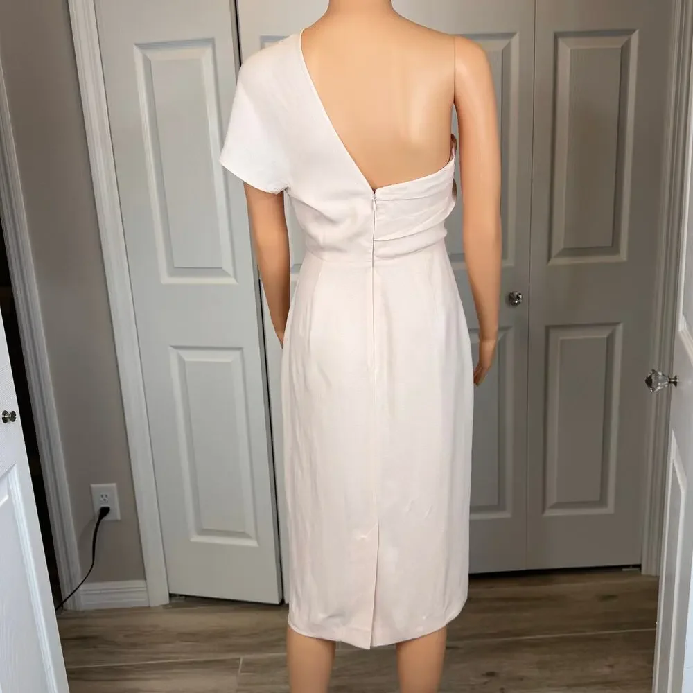 REISS Womens Riana One Shoulder Draped Midi Dress in Pink Cocktail Wedding 2